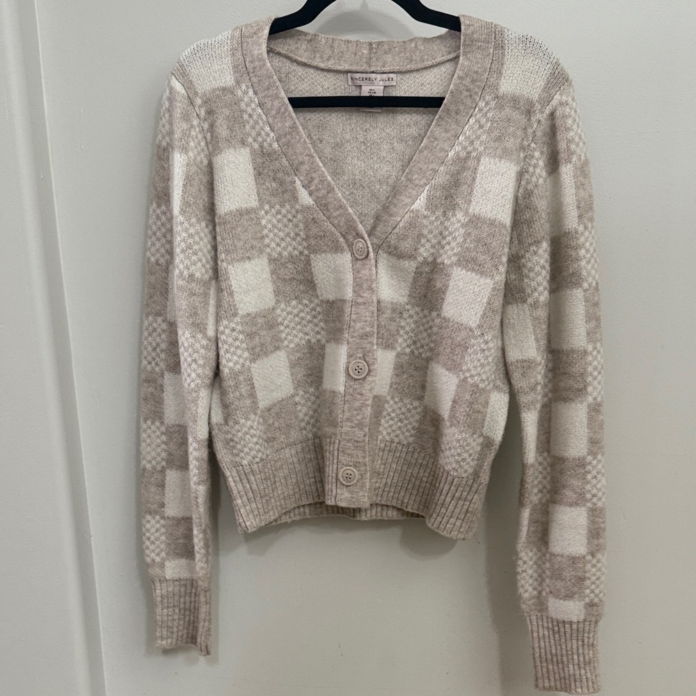 Sincerely Jules Beige Checkered Cardigan